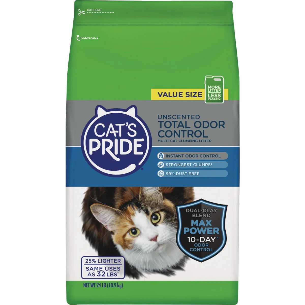 Reusable Cat's Pride 24 Lb. Multi-Cat Clumping Unscented Total Odor Control Cat Litter Certified