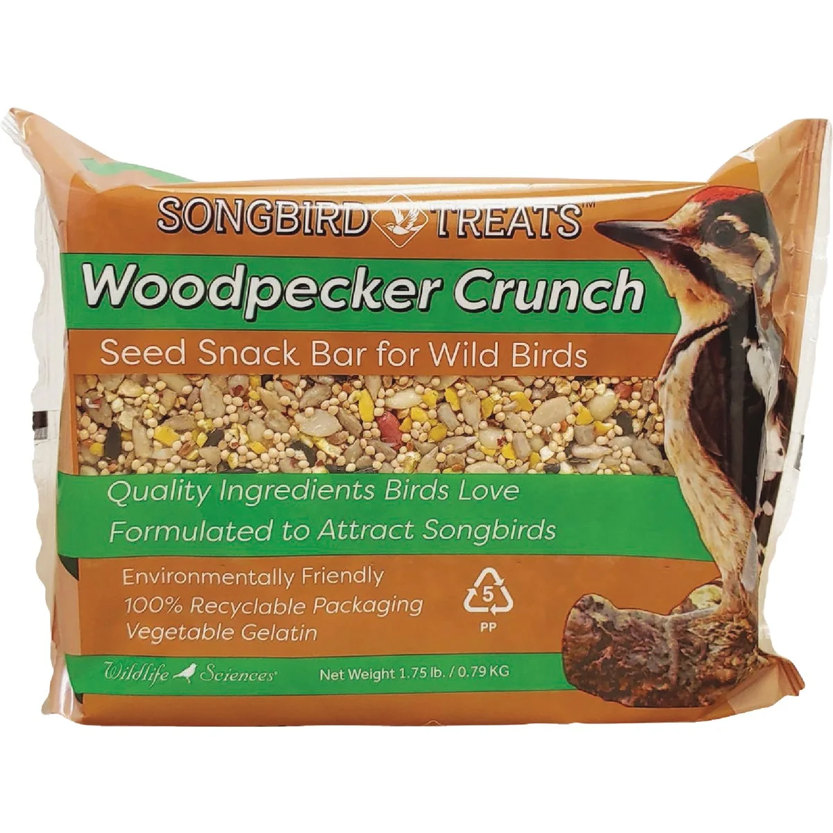 World-Class Wildlife Sciences Songbird Treats 1.75 Lb. Woodpecker Crunch Seed Bar Flexible