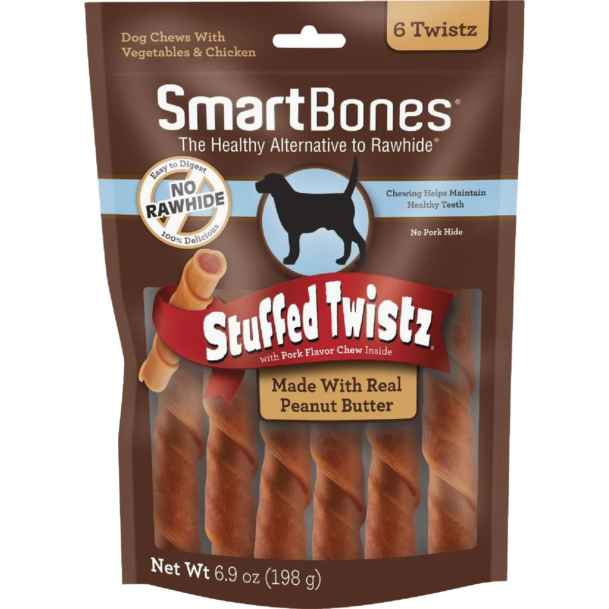 Solid SmartBones Stuffed Twistz Dog Chew 6-Pack Long-Lasting