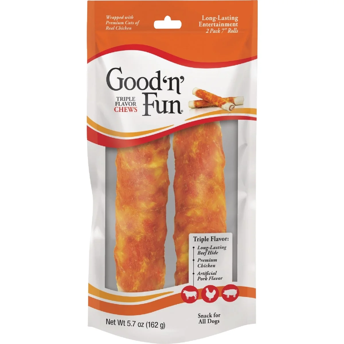 Reusable Good 'N' Fun 7 In. Triple Flavor Chew 2-Pack Organic