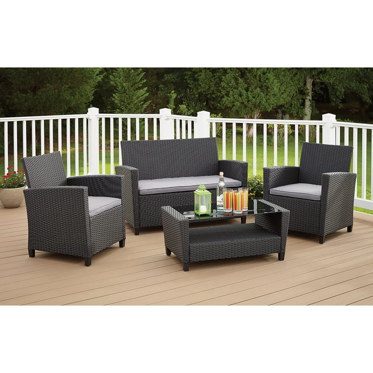 Long-Lasting Outdoor Expressions Malmo 4-Piece Resin Wicker Chat Set Organic