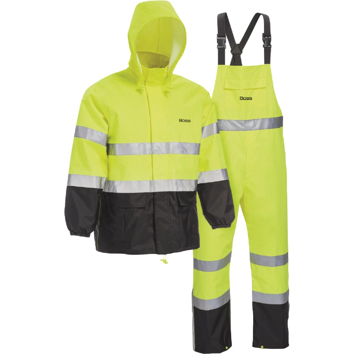 Optimized Boss 2XL 2-Piece ANSI Class 3 Hi-Visibility Rain Suit Detailed