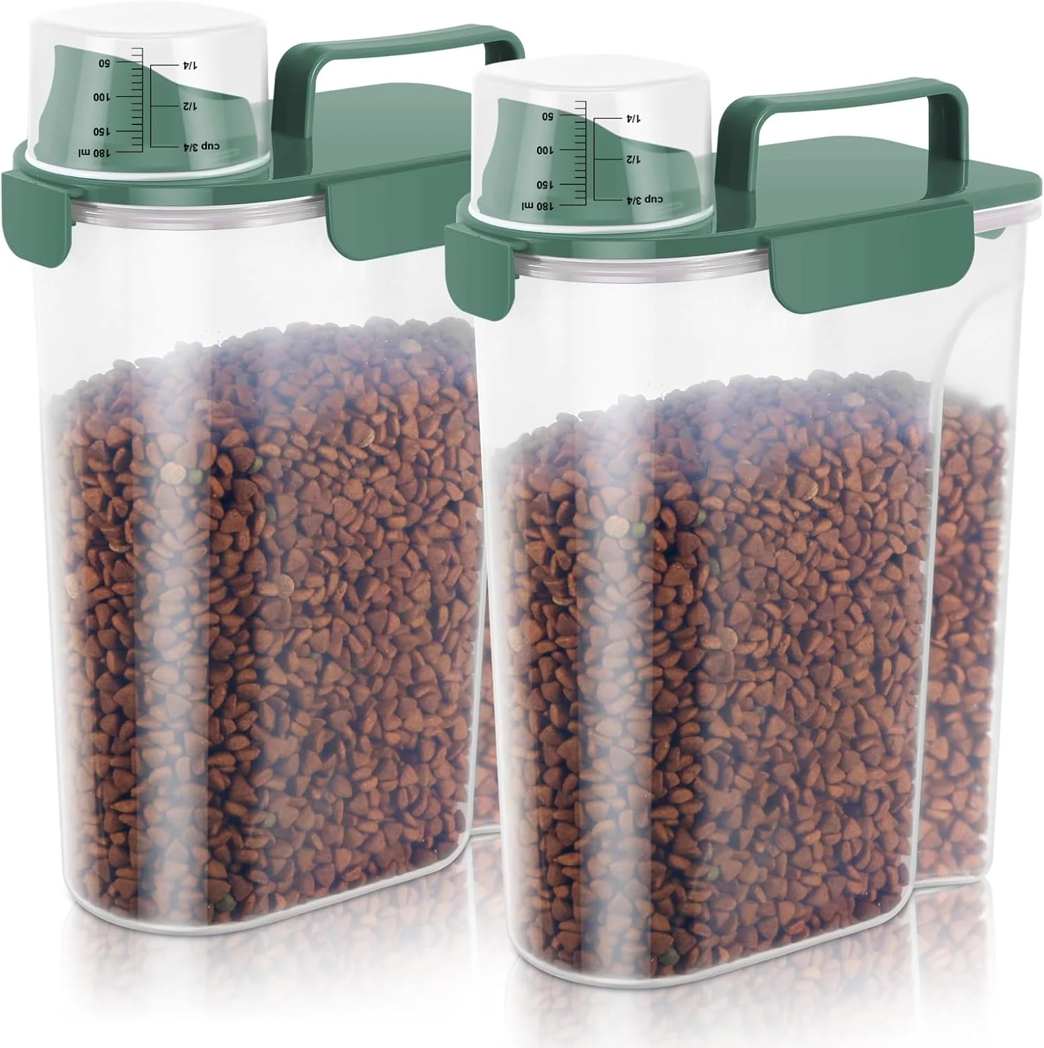 Functional 5lbs Cat Dog Storage Container Portable with Upgraded Large Spout and Cup Plastic Pet Food Dispenser BPA- for Small Animal Kibble Bird Seed Oatmeal Rice Flour Brown Sugart-2 Set Royal Green Refined