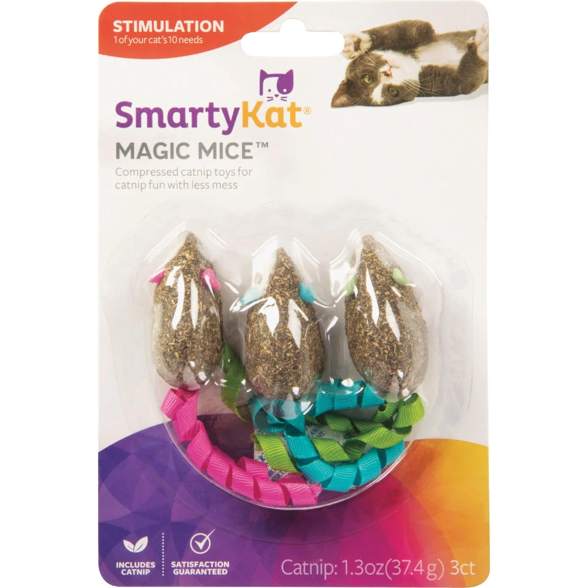 Unique SmartyKat Mice Compressed Catnip and Ribbon Cat Toy 3-Pack Innovative