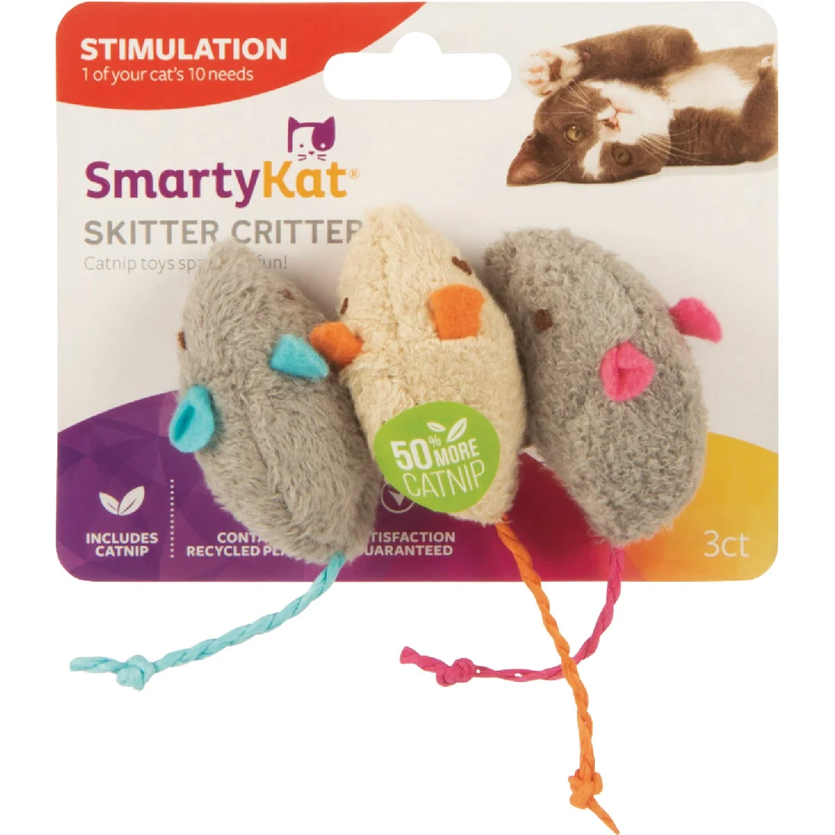World-Class SmartyKat Skitter Critters Plush Catnip Mice Cat Toy 3-Pack Classic