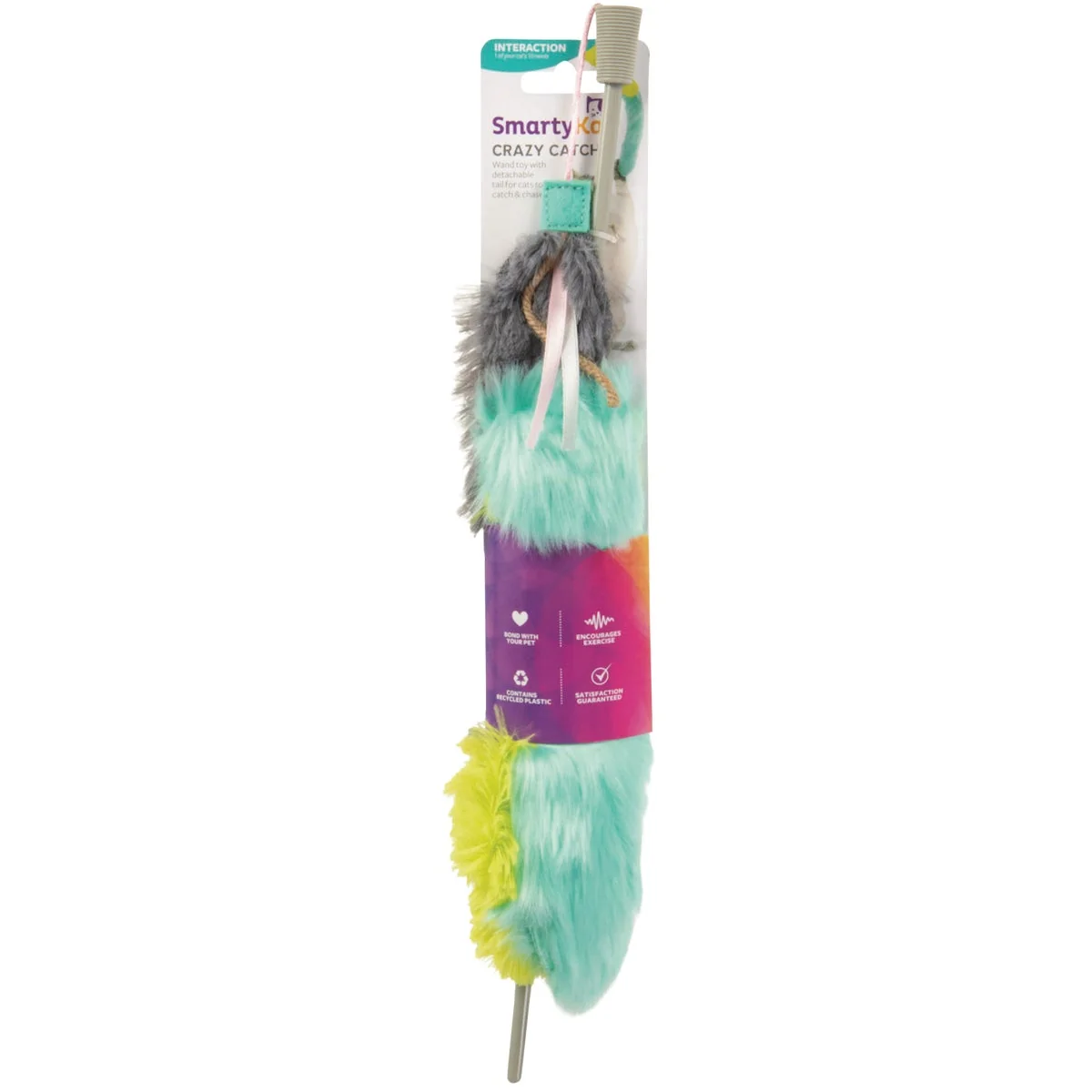 Long-Lasting SmartyKat Crazy Catch 3-Part Breakaway Plush Catnip Wand Cat Toy Natural