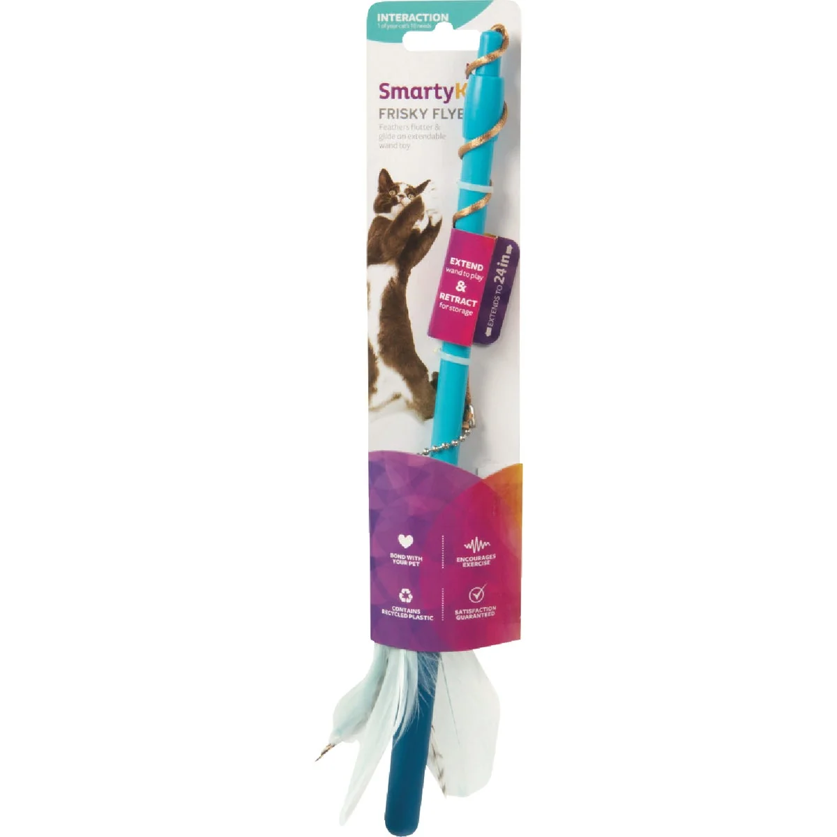 Recyclable SmartyKat Frisky Flyer Extendable Feather Wand Cat Toy Elite