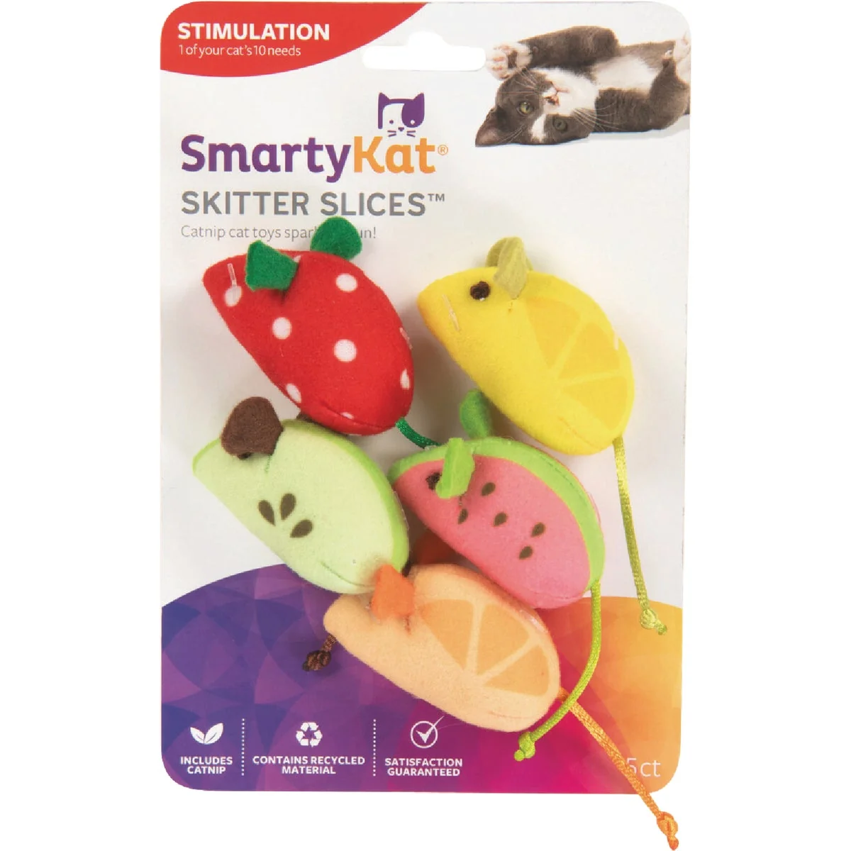 Outstanding SmartyKat Skitter Slices Plush Catnip Mice Cat Toy 5-Pack Artisan