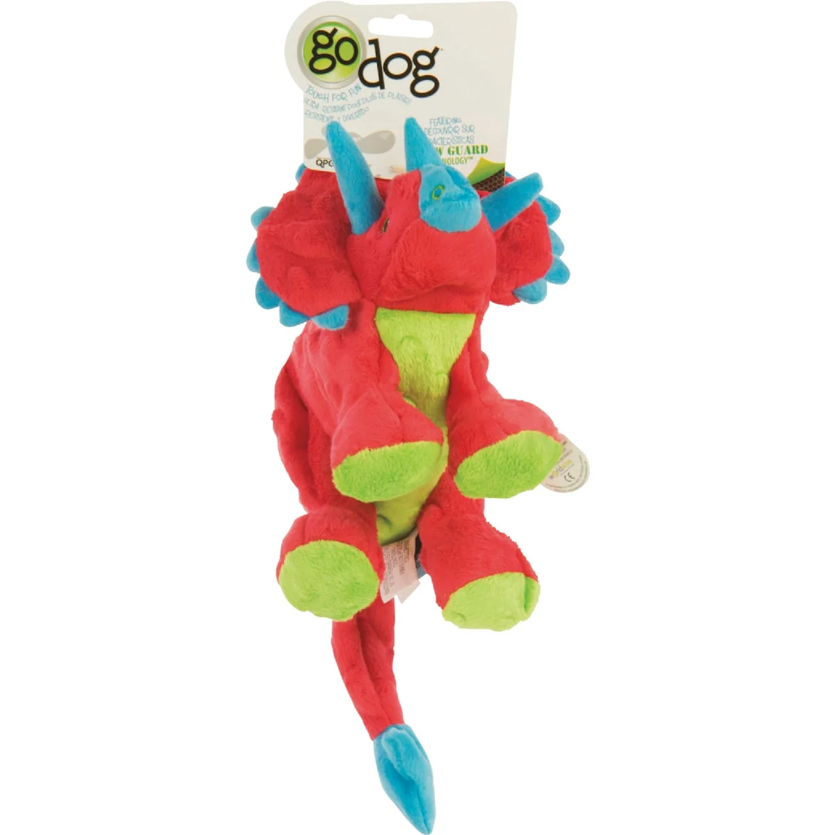 Premium Material goDog Dinos Frills Large Red Squeaky Plush Dog Toy Pure