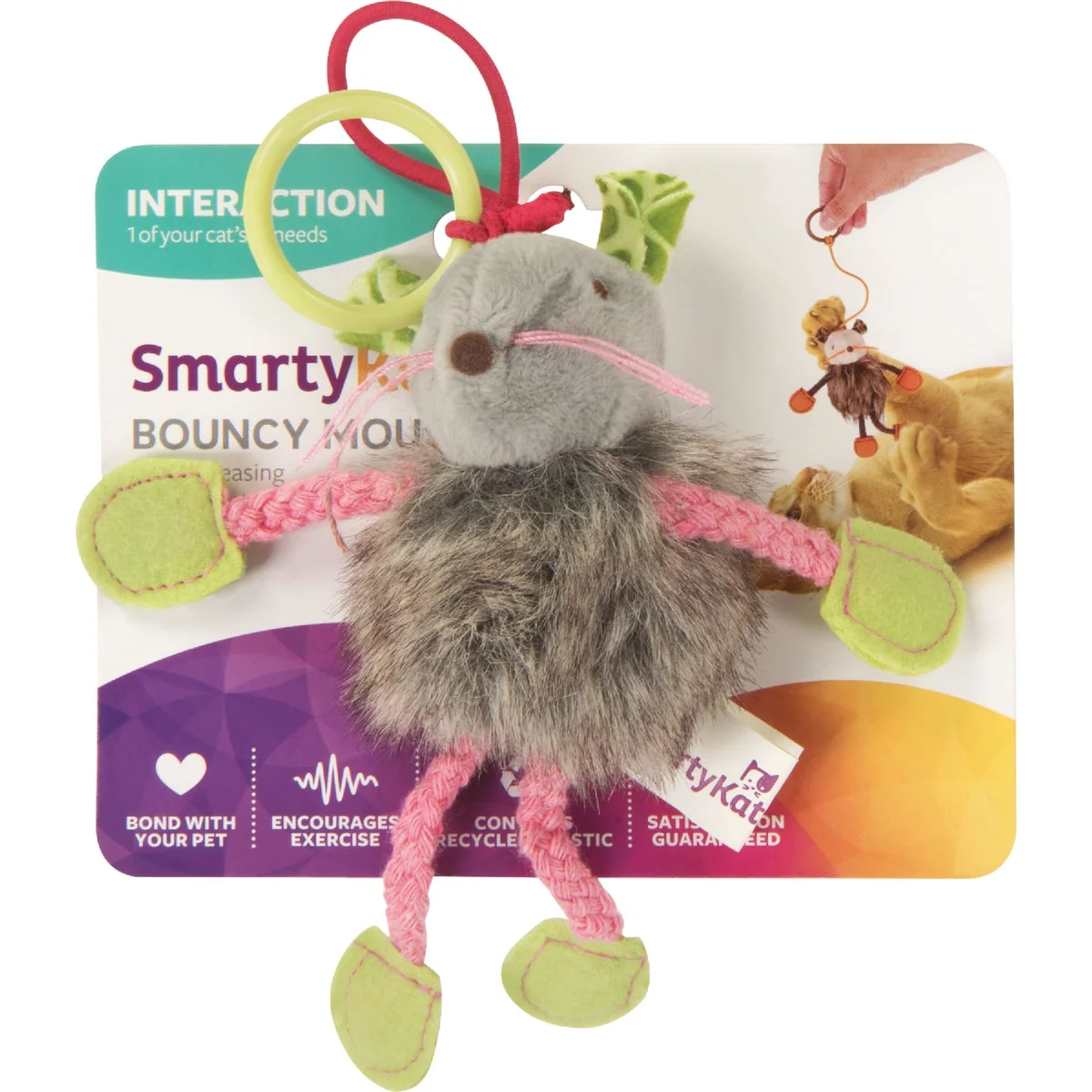 Excellent SmartyKat Bouncy Mouse Plush Dangler Catnip Cat Toy Quality