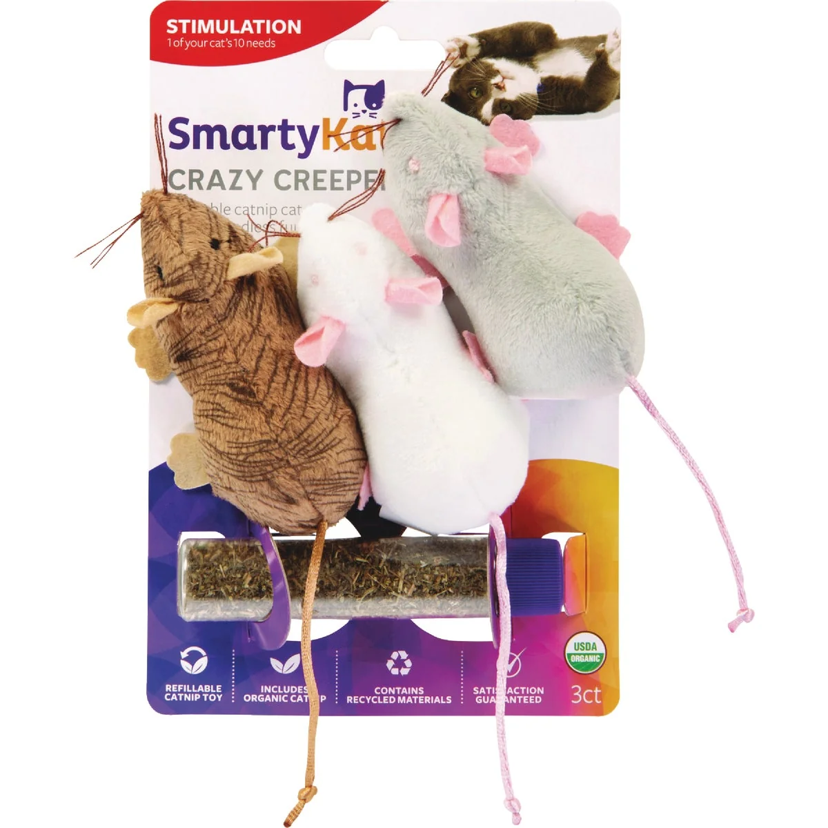 Professional SmartyKat Crazy Creepers Refillable Catnip Filled Cat Toy 3-Pack Solid