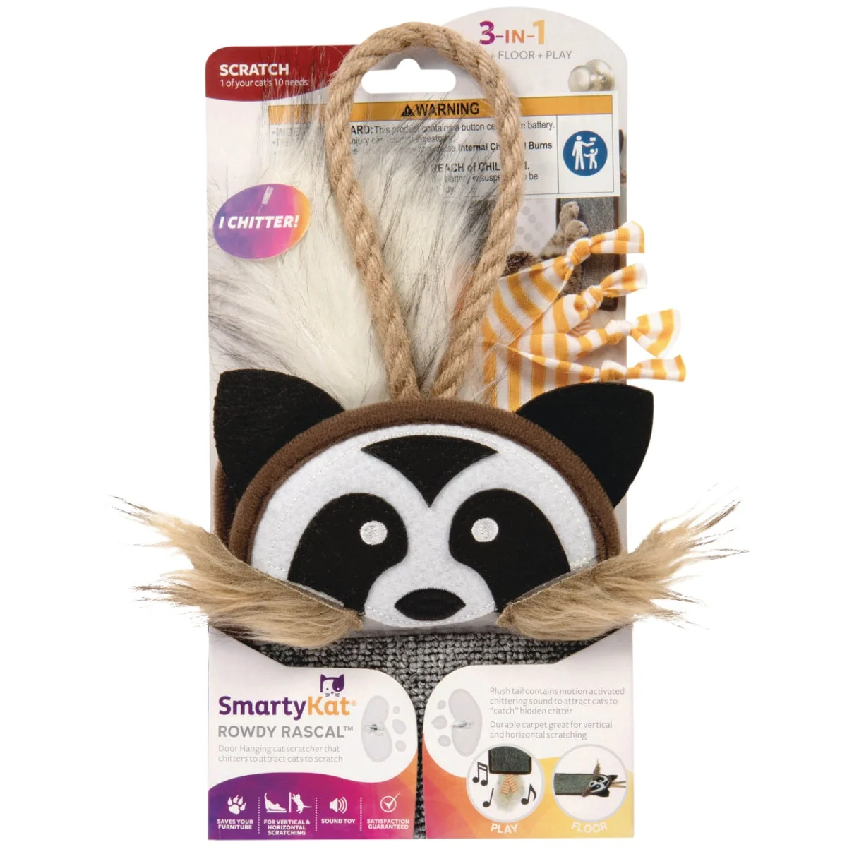 Pure SmartyKat Rowdy Rascal Cat Scratcher Plush Sound Cat Toy Optimized