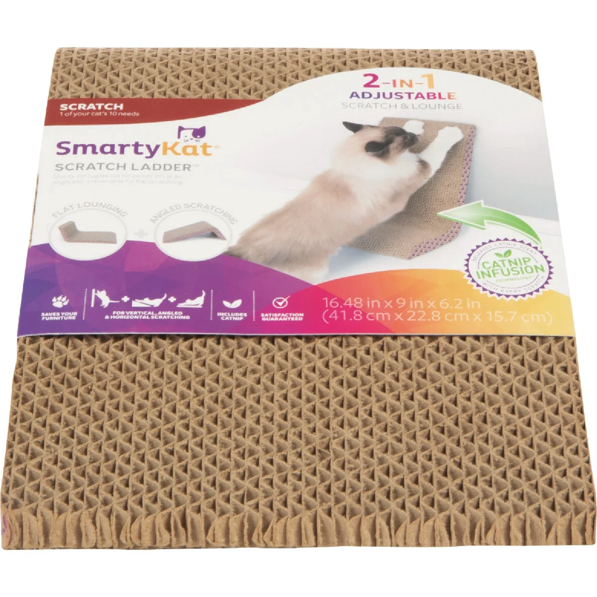 Eco-Friendly SmartyKat Scratch Ladder Angled Corrugate Cat Scratcher with Catnip Infusion Technology Comfortable