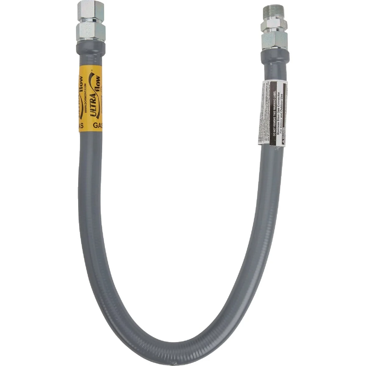 Innovative Dormont Ultra Flow 1-1 4 In. OD x 24 In. Stainless Steel Gas Connector 1 In. Male x 1 In. Female Tapped 3 4 In. Female High-Performance