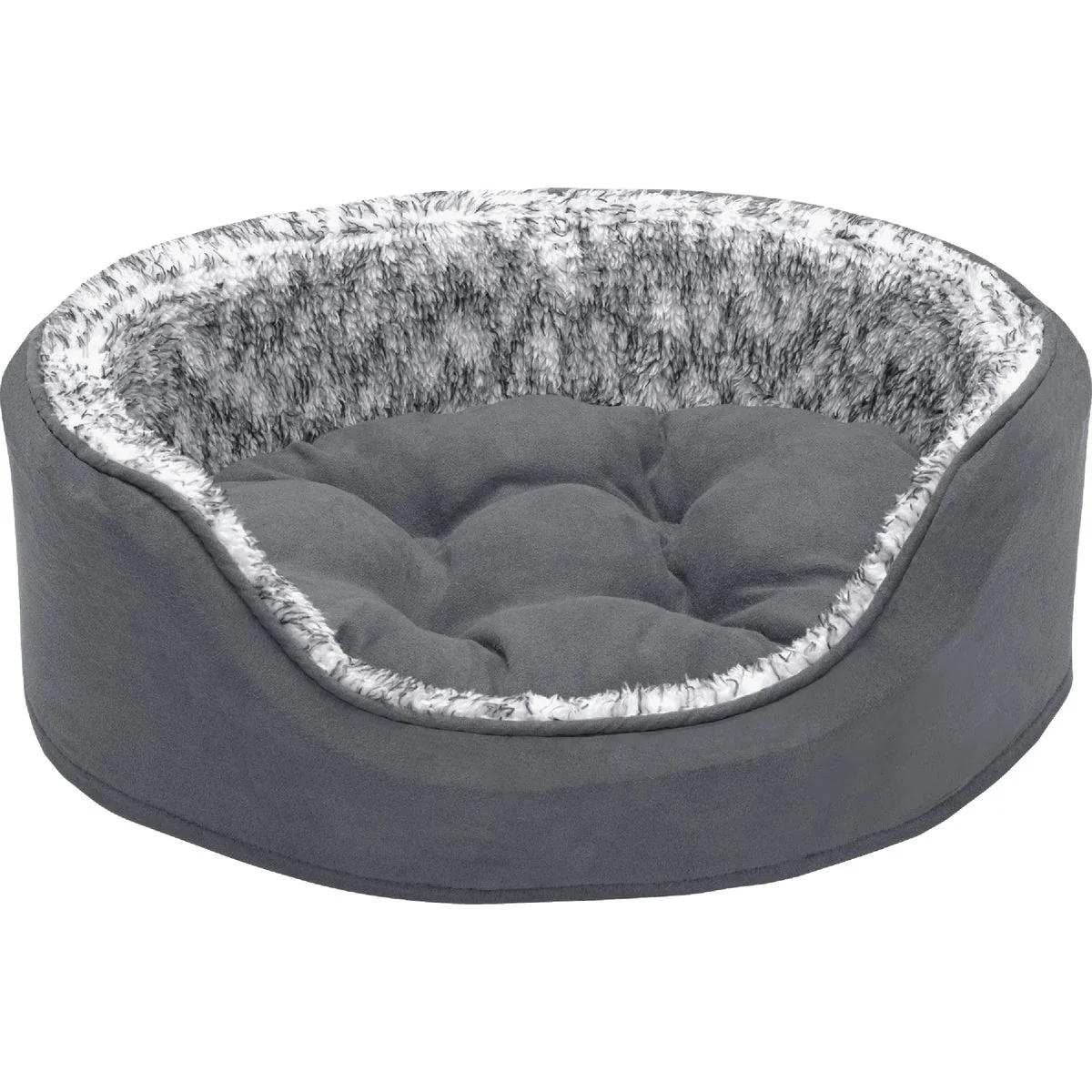Sophisticated FurHaven Small Two-Tone Fur Suede Oval Cuddler with Insert Pillow Long-Lasting