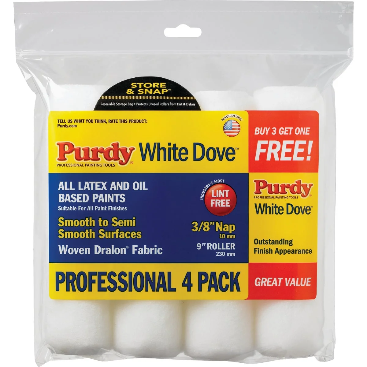 Original Design Purdy White Dove 9 In. x 3 8 In. Woven Fabric Roller Cover 4-Pack Practical