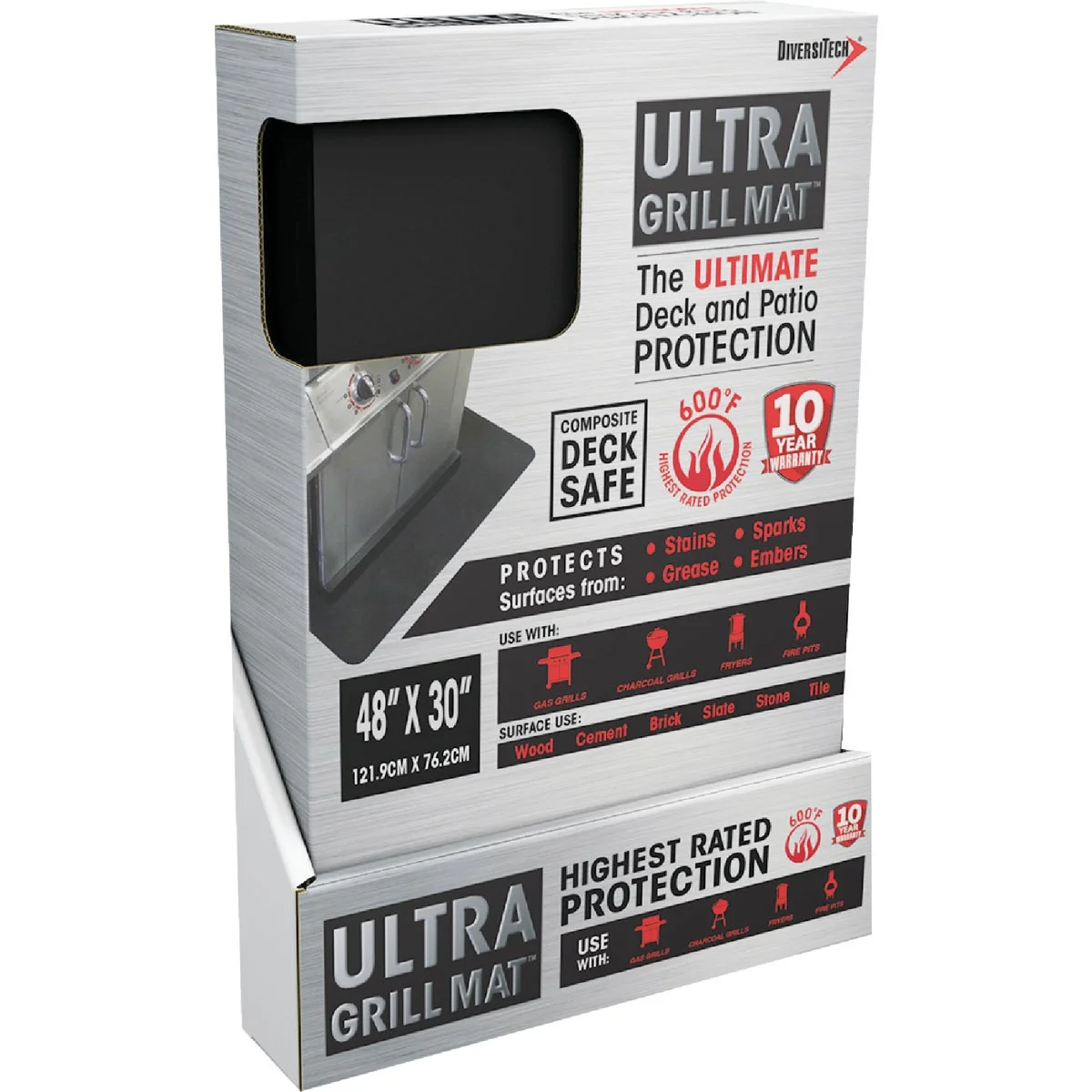 User-Friendly Diversitech Ultra Grill Mat 30 In. W. x 48 In. L. Black Rectangle Grill Mat Flexible