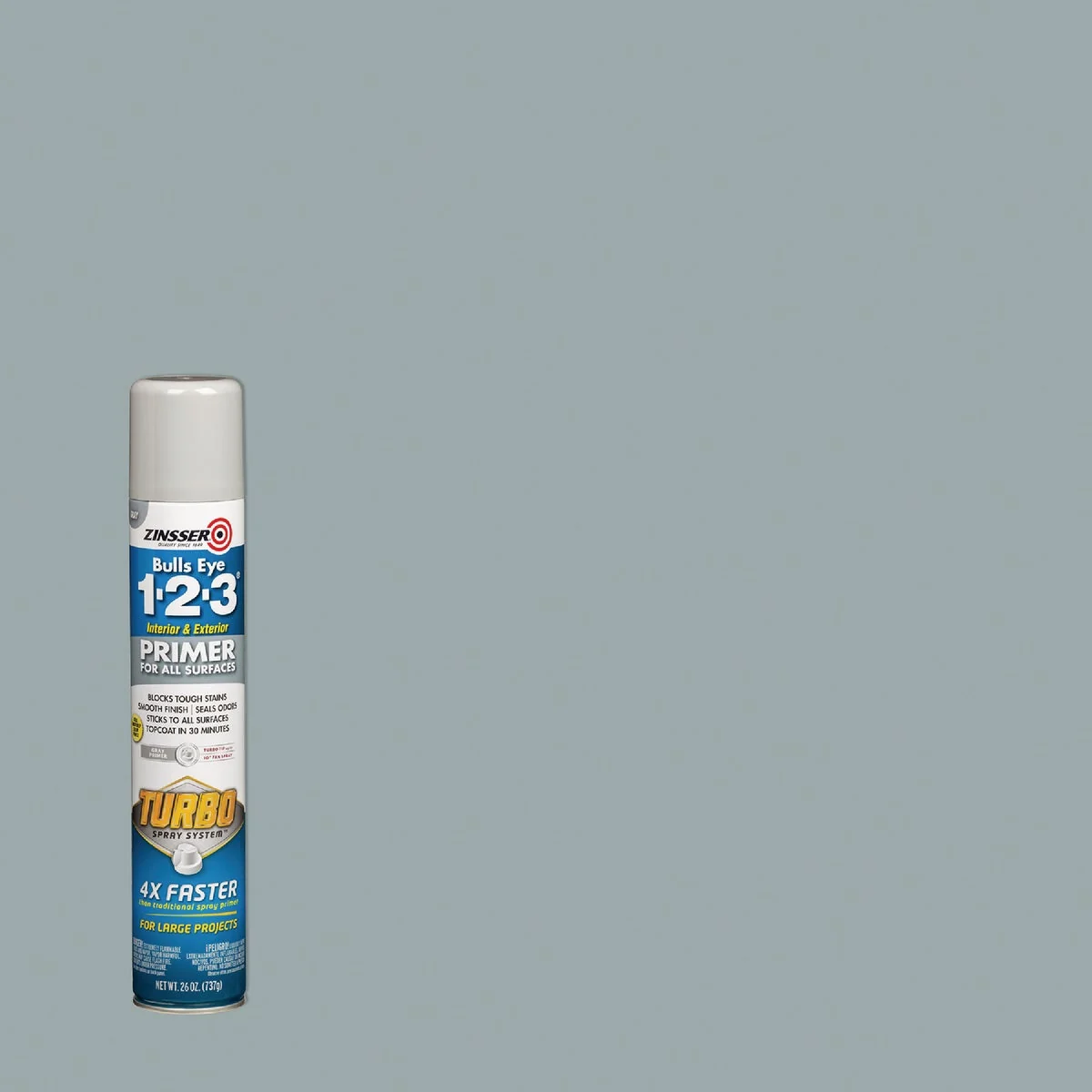 Reusable Zinsser 26 Oz. Bulls Eye 1-2-3 Primer Spray with Turbo Spray System Flat Gray Sustainable