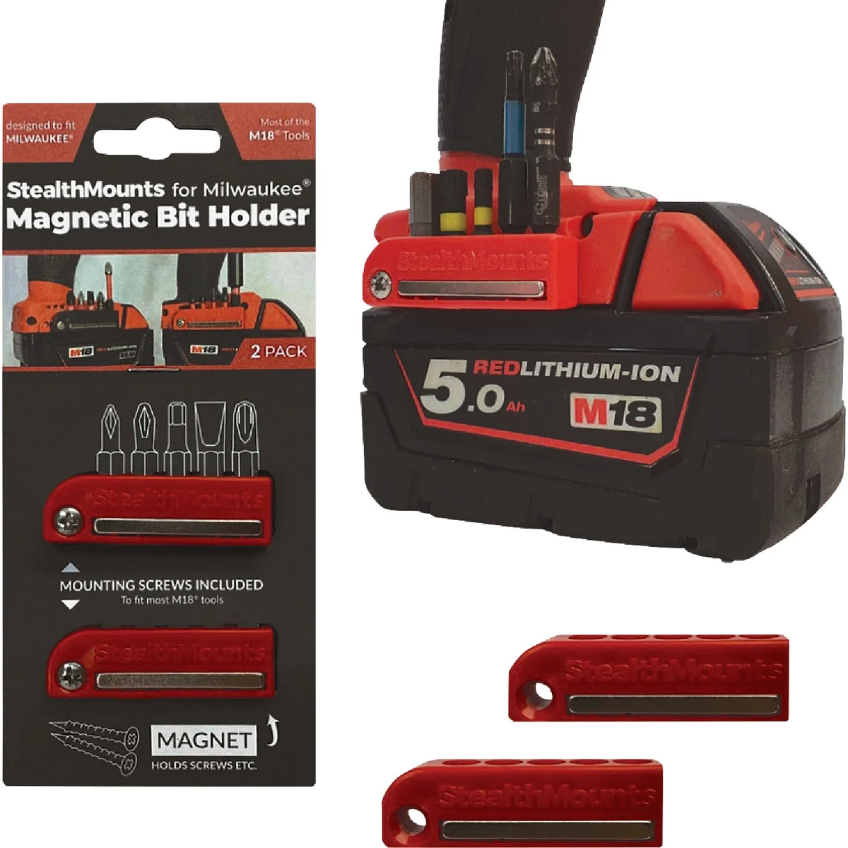 Environmentally Friendly StealthMounts Magnetic Bit Holders for Milwaukee M18 2-Pack Modern