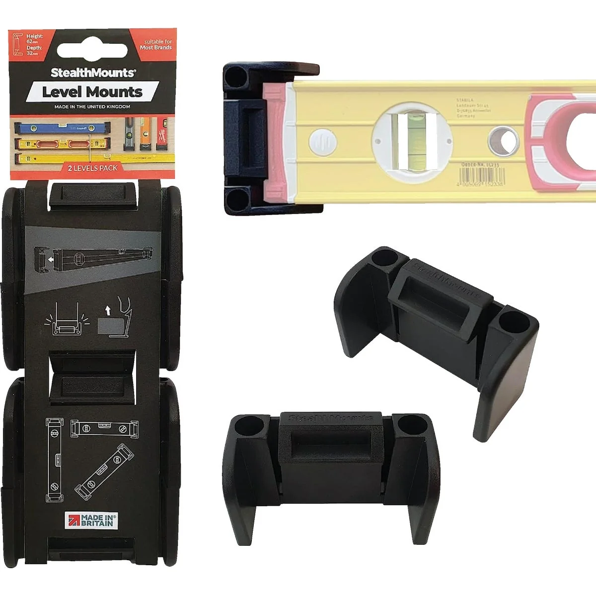 Lightweight StealthMounts Universal Level Holders 2-Pack Fast