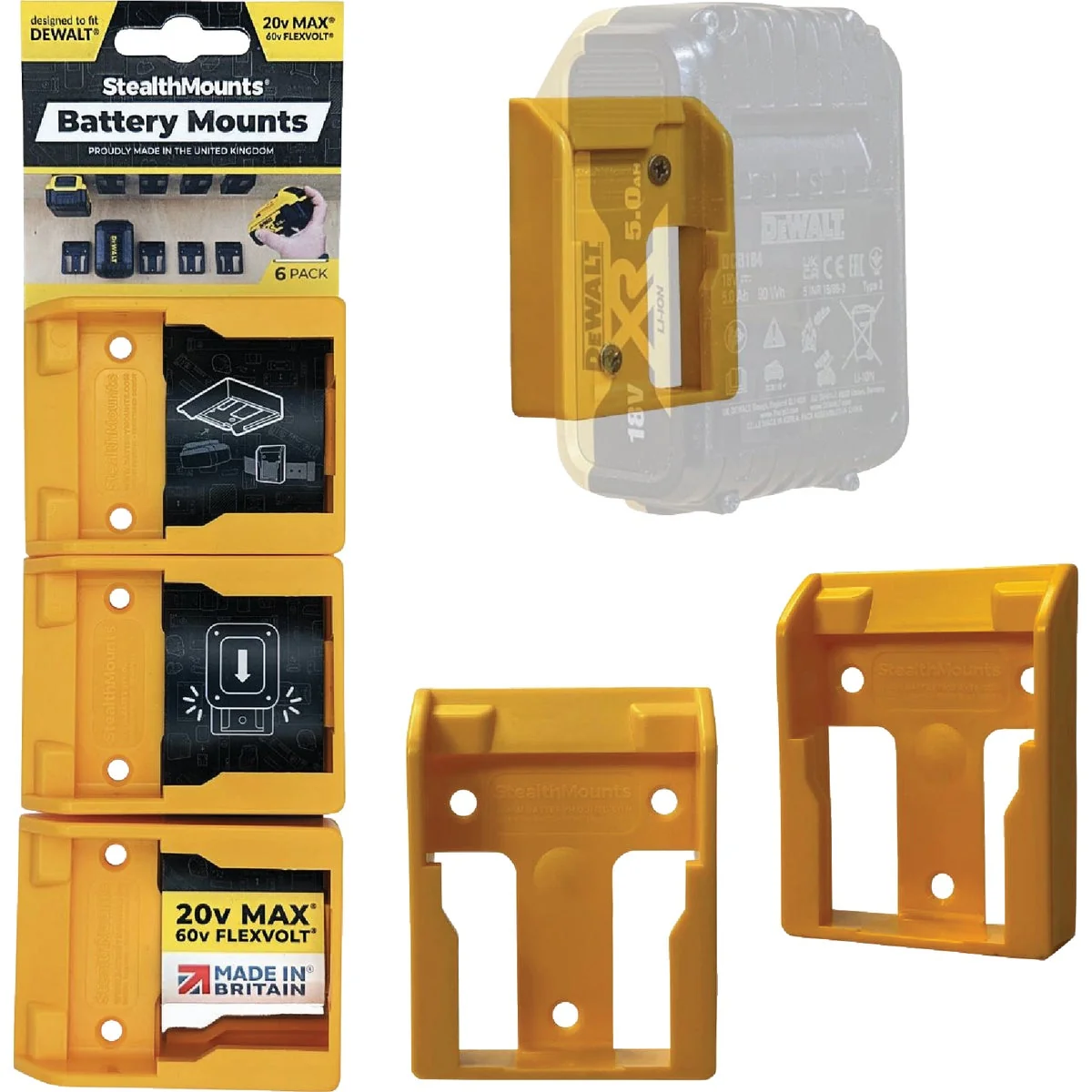 Powerful StealthMounts Battery Mounts for DEWALT 20V 60V MAX 6-Pack Versatile