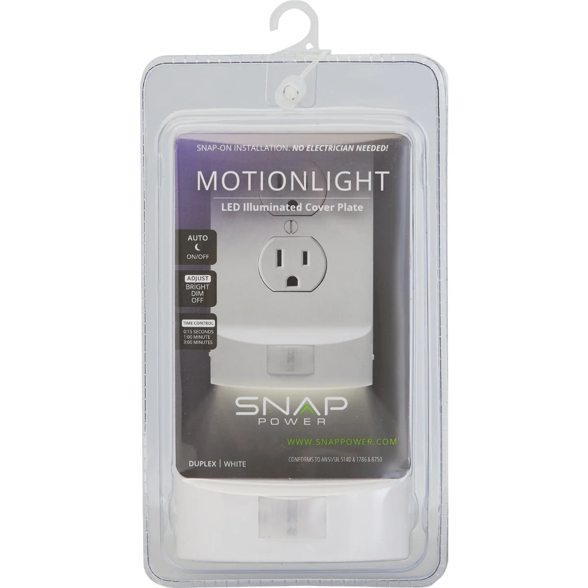 Artisan SnapPower MotionLight 1-Gang Duplex Outlet Wall Plate White High-Grade