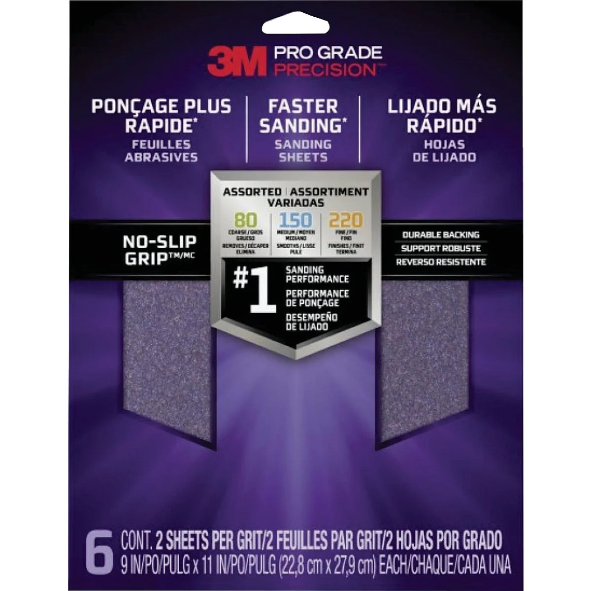 Convenient 3M Pro Grade Precision 9 In. x 11 In. Assorted Grits Sandpaper Sheet with No-Slip Grip Backing 6-Pack Premium Material