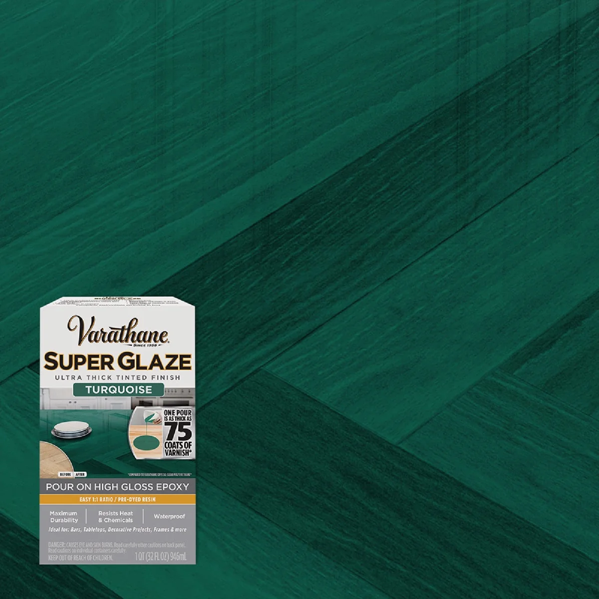 Minimalist Varathane 1 Qt. Super Glaze Pour-On High Gloss Turquoise Epoxy Resin Effective