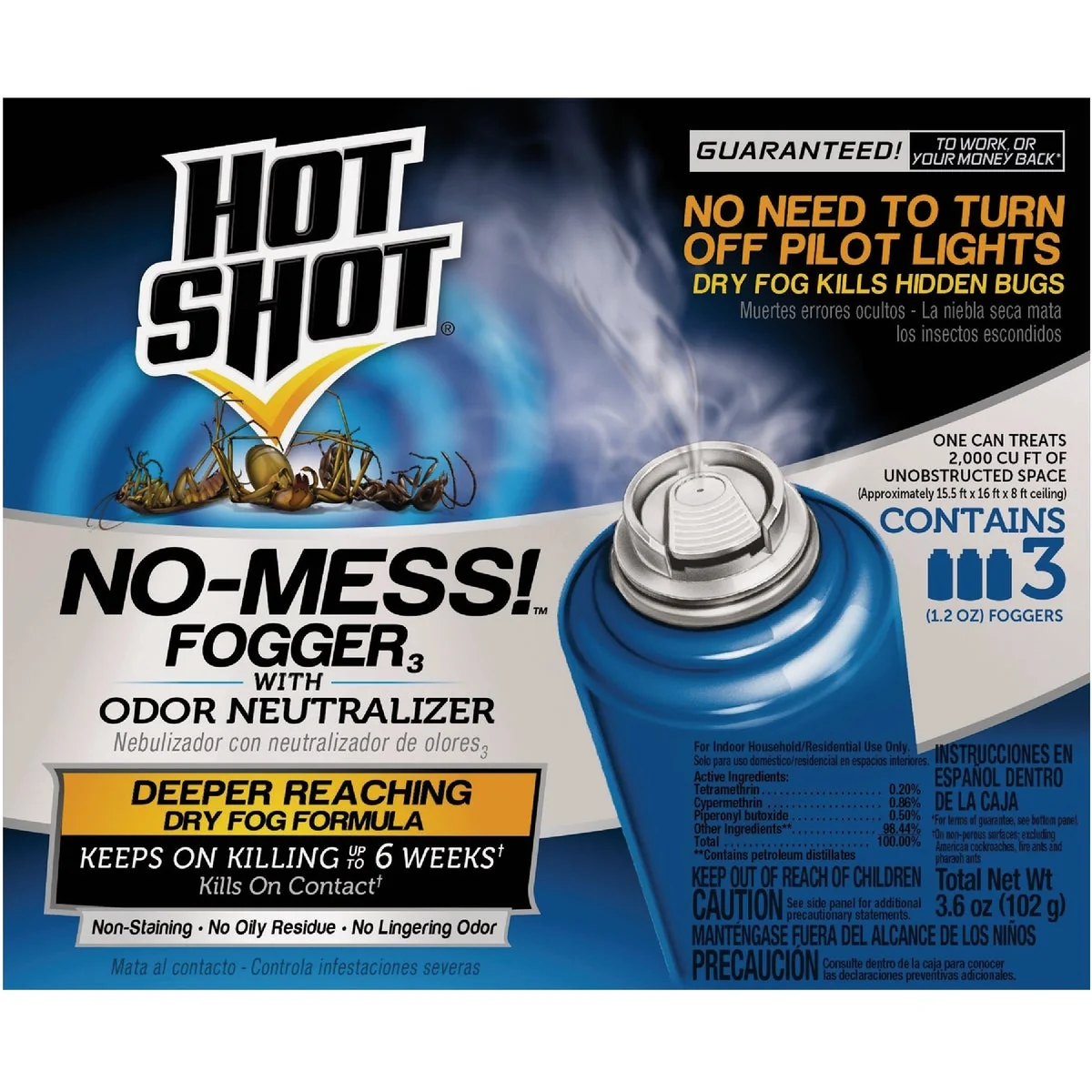 Excellent Hot Shot No-Mess 1.2 Oz. Odor Neutralizer Indoor Insect Fogger 3-Pack Stylish
