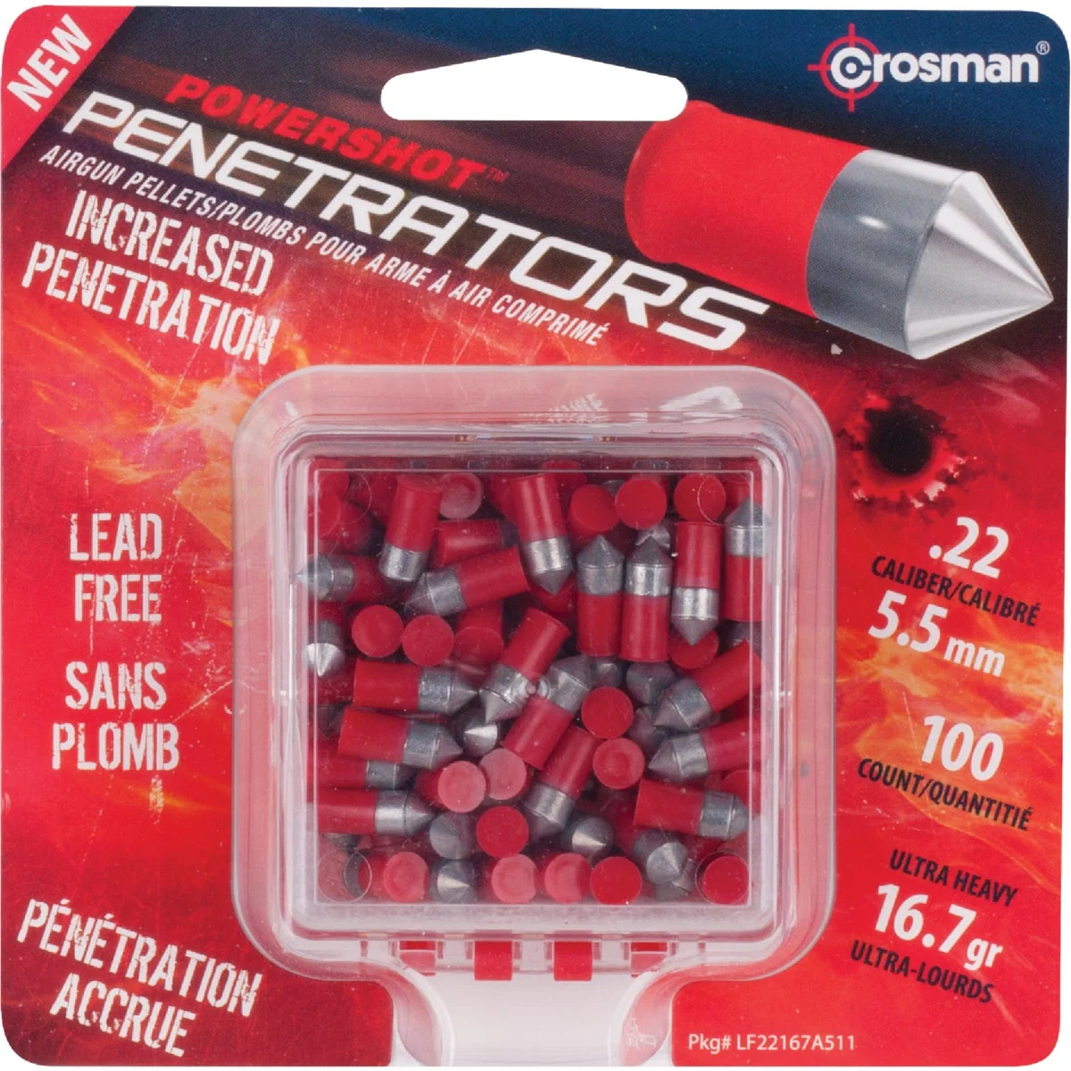 Green Crosman PowerShot Penetrators .22 Cal. Pointed 16.7 Grain Pellet Ammunition 100-Pack Professional
