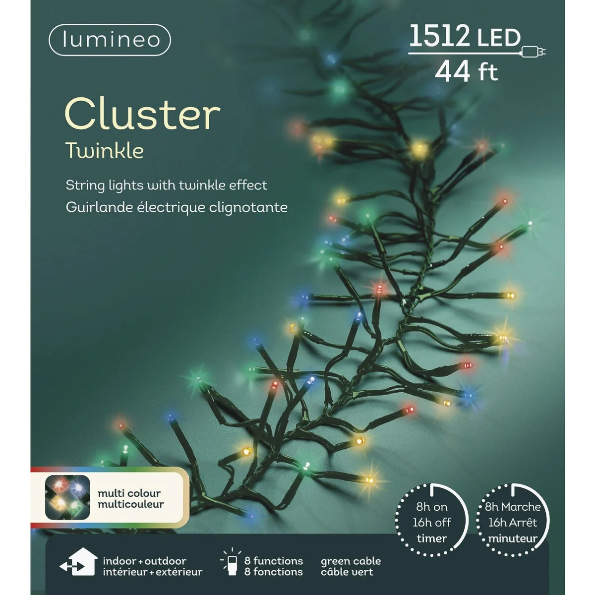 Fine Lumineo 44 Ft. Multi 8-Function LED Cluster Light Set Soft