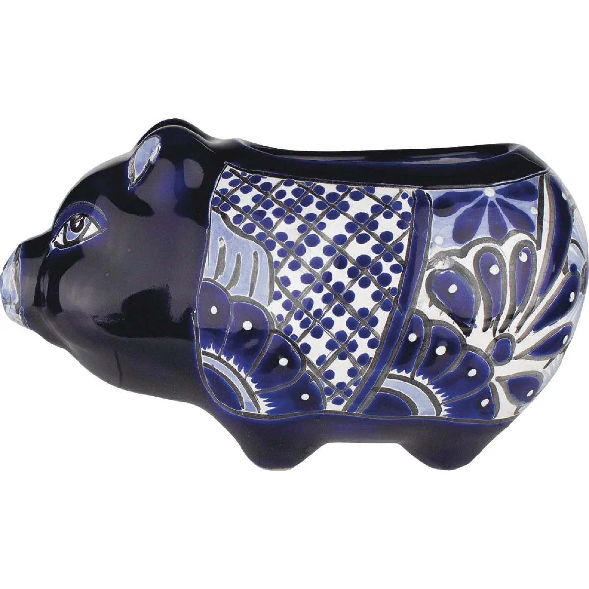 Soft Syndicate Home and Garden 6 In. Blue White Clay Pig Planter Modern