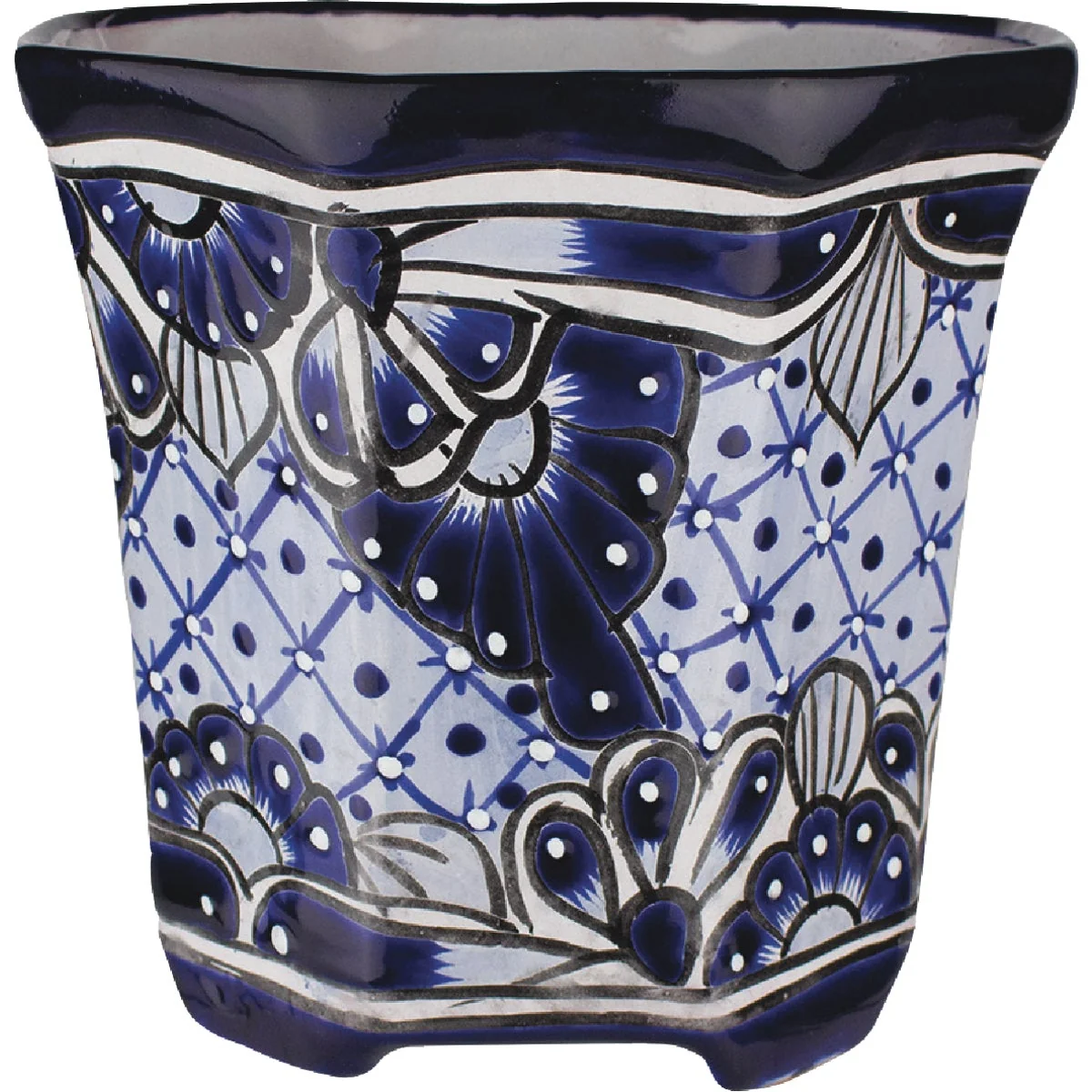 Selected Syndicate Home and Garden 8 In. Blue White Octagonal Clay Planter Detailed