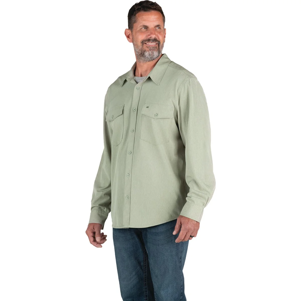 Traditional Berne Flex180 Men's Large Heathered Seagrass UPF Button Down Long Sleeve Shirt Soft