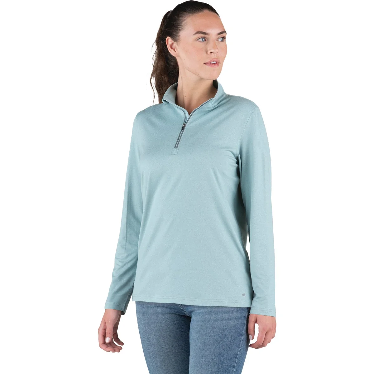 Breathable Berne Women's Large Heathered Eggshell Blue Midweight UPF Quarter-Zip Shirt Innovative