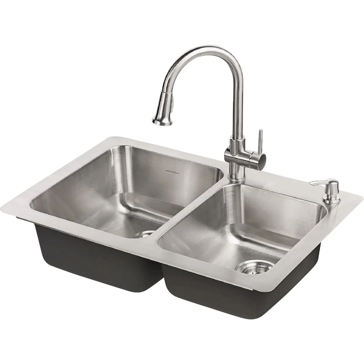 Soft American Standard Montvale 33 In. x 22 In. Stainless Steel Kitchen Sink Kit with Faucet Fine