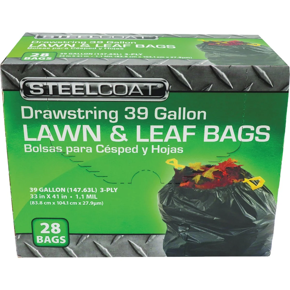 Premium Material Steelcoat 39 Gal. Black Drawstring Lawn Leaf Trash Bag 28-Count Refined