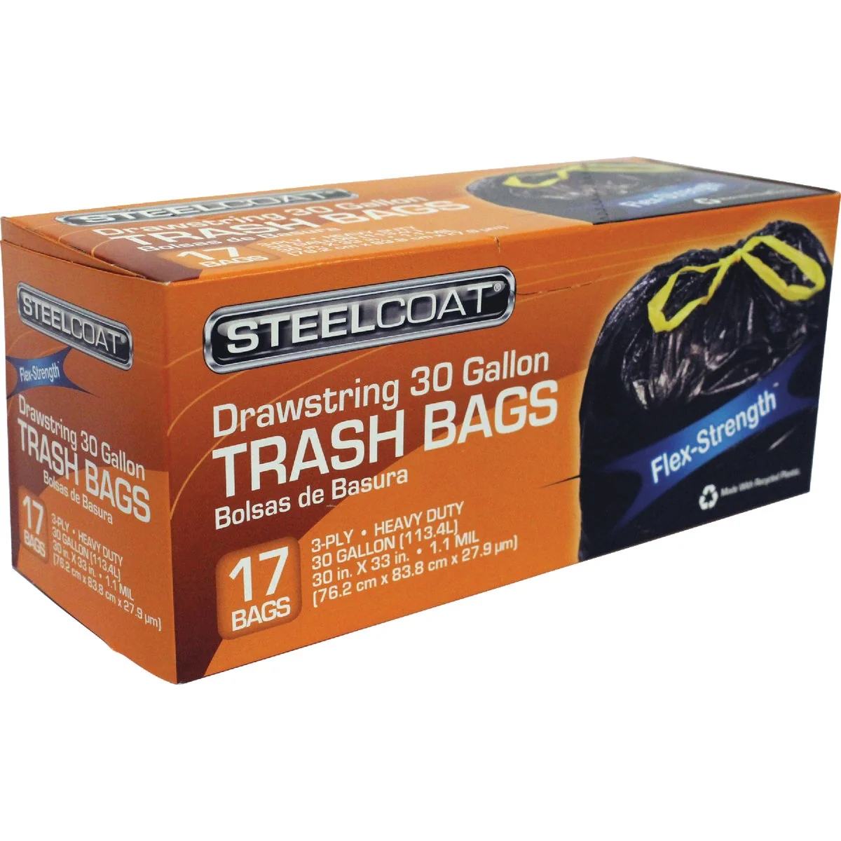 Organic Steelcoat 30 Gal. Black Drawstring Trash Bag 17-Count Outstanding