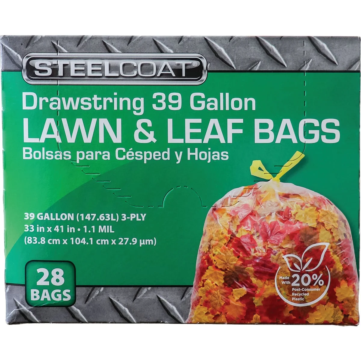 World-Class Steelcoat 39 Gal. Clear Lawn Leaf Drawstring Trash Bag 28-Count Elite