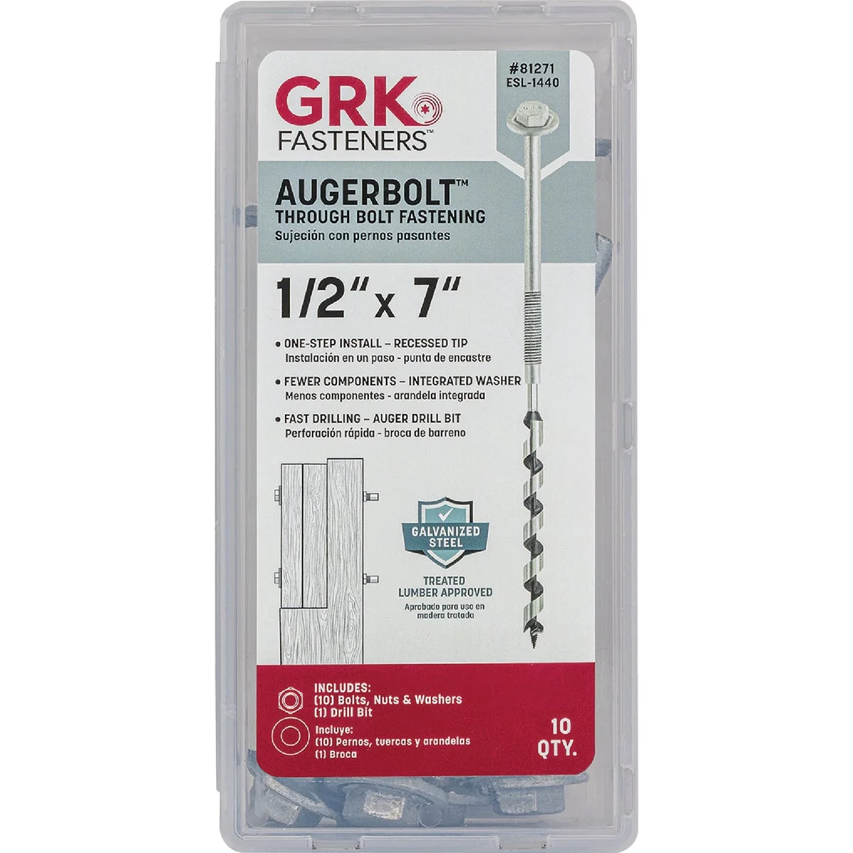 High-Quality GRK AugerBolt 1 2 In. x 7 In. Galvanized Hex Through Bolt 10-Count Original Design