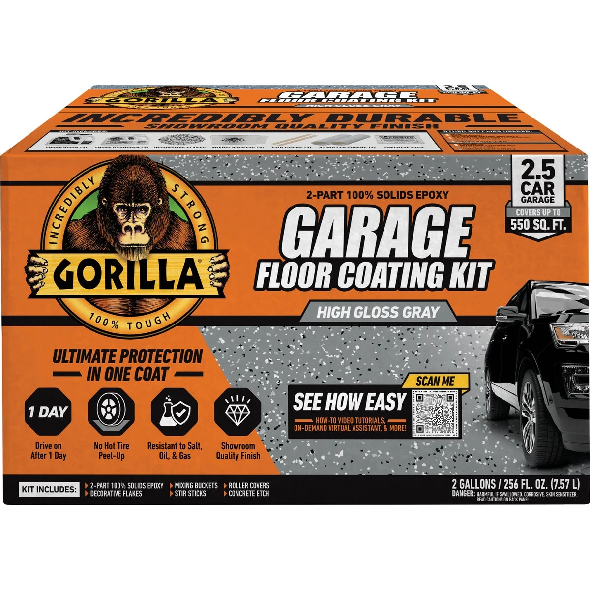 Easy-to-Use Gorilla Gray Garage Floor Epoxy Coating Kit - 2.5 Car Coverage Modern