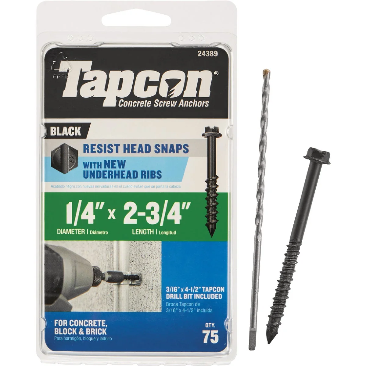 Responsible Tapcon 1 4 In. x 2-3 4 In. Black Hex Washer Concrete Screw Anchor 75 Ct. High-Quality