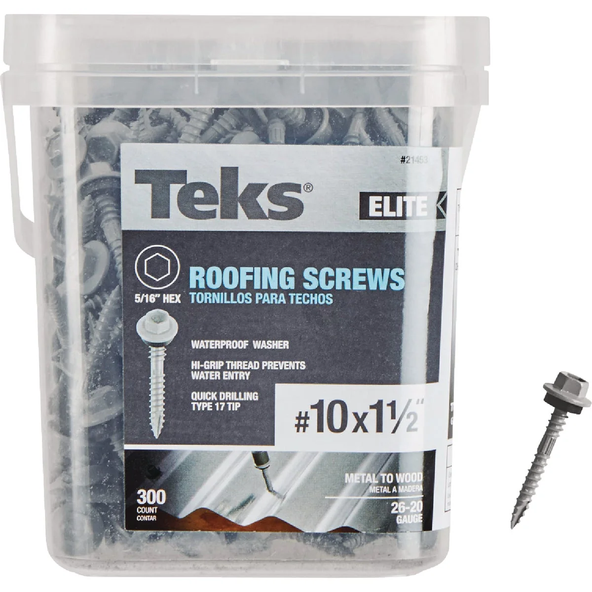 Organic Teks Elite 10 x 1-1 2 In. Hex Washer Head Sharp Point Metal to Wood Roofing Screw 300 Ct. High-Grade