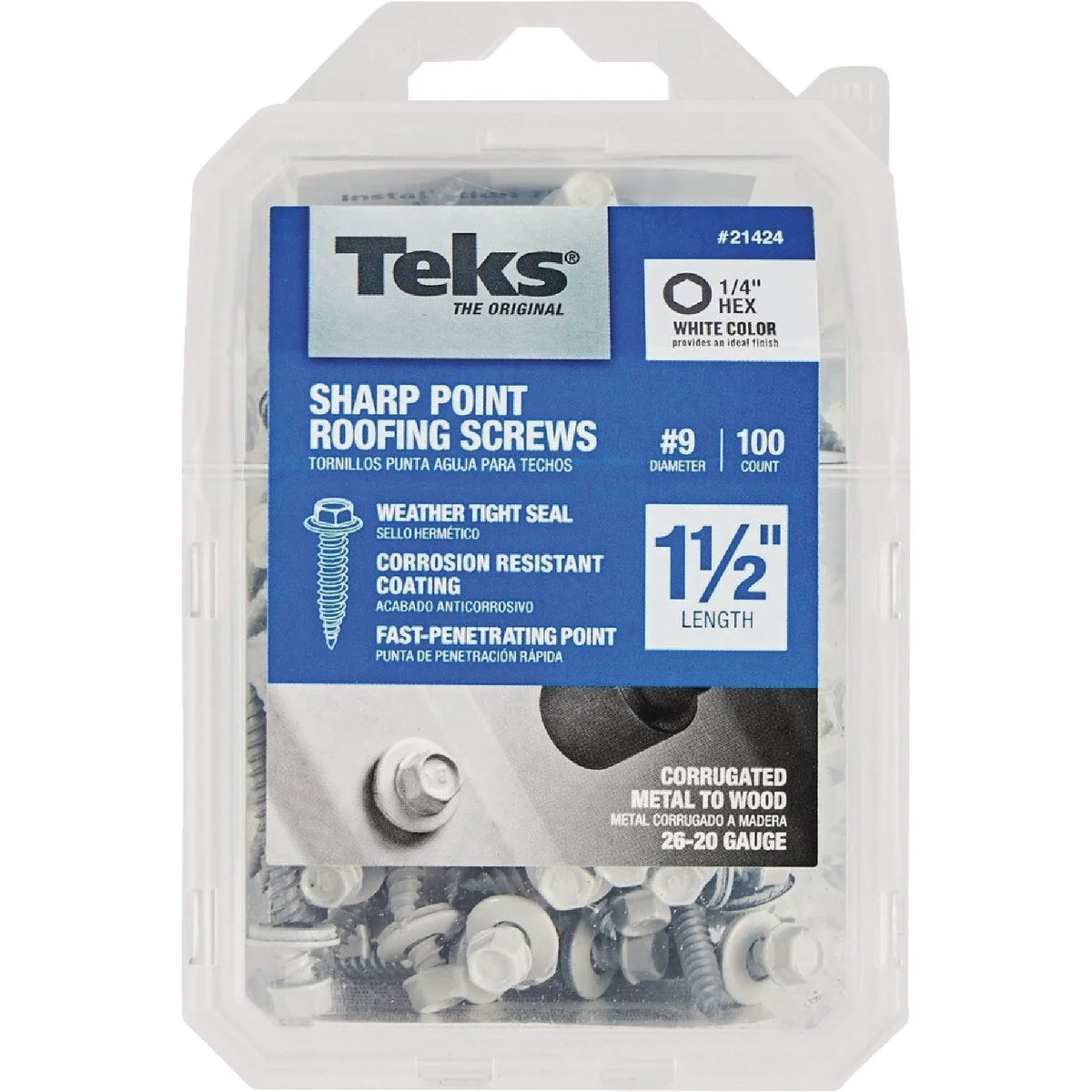 Certified Teks 9 x 1-1 2 In. Hex Washer Head Sharp Point Metal to Wood White Roofing Screw 100 Ct. Fashionable