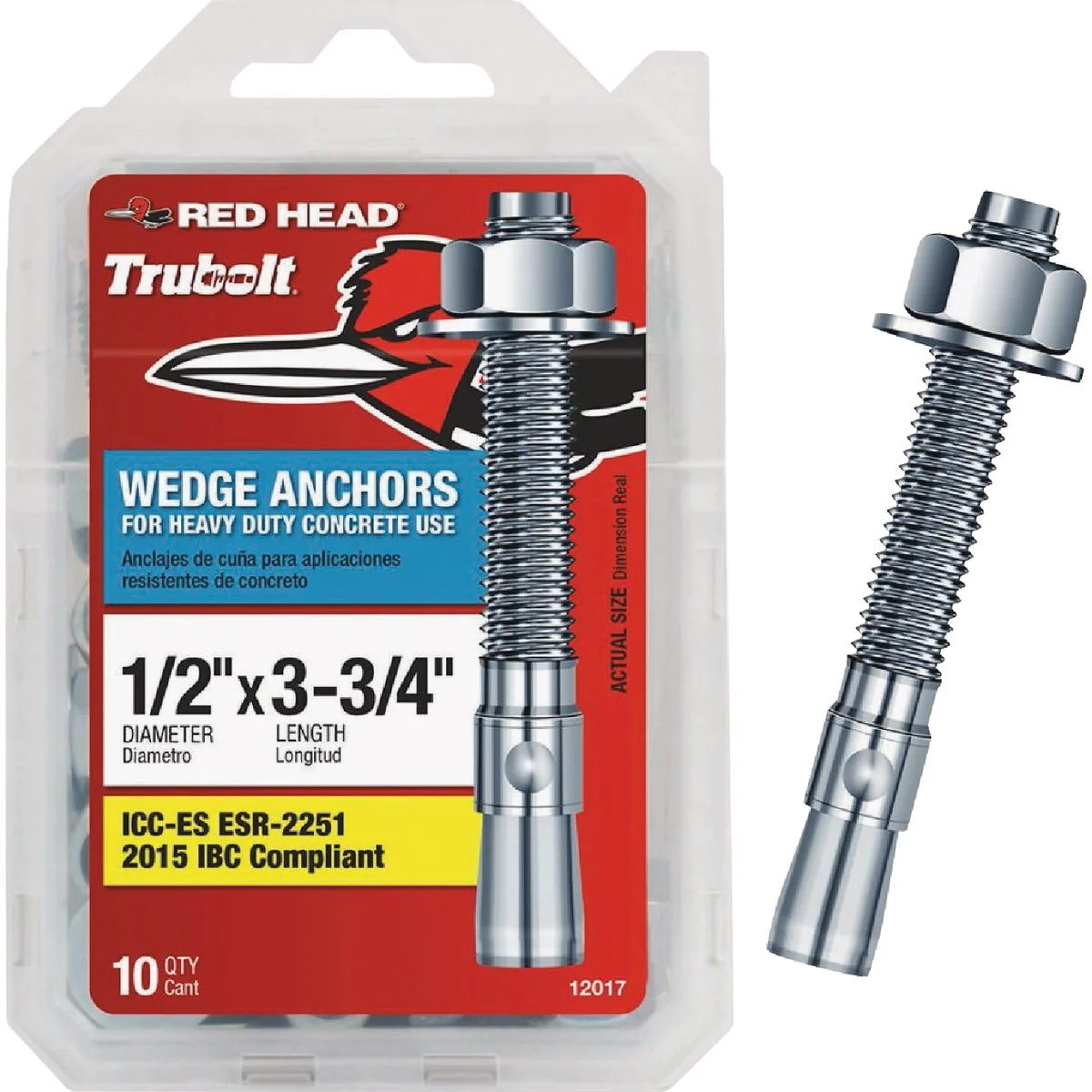 Practical Red Head 1 2 In. x 3-3 4 In. Concrete Wedge Anchor 10 Ct. Breathable