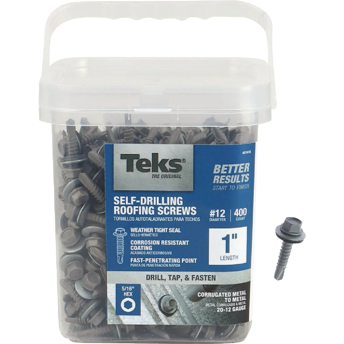 Powerful Teks 12 x 1 In. Hex Washer Head Self-Drilling Metal to Metal Roofing Screw 400 Ct. Unique