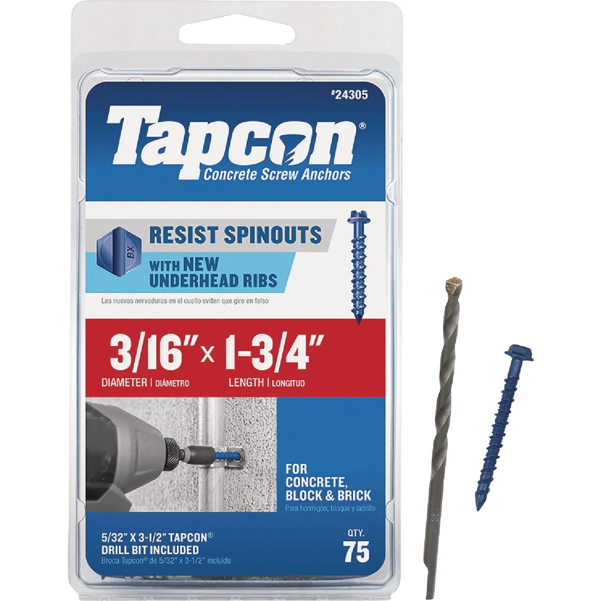 Quality Tapcon 3 16 In. x 1-3 4 In. Hex Washer Concrete Screw Anchor 75 Ct. Long-Lasting