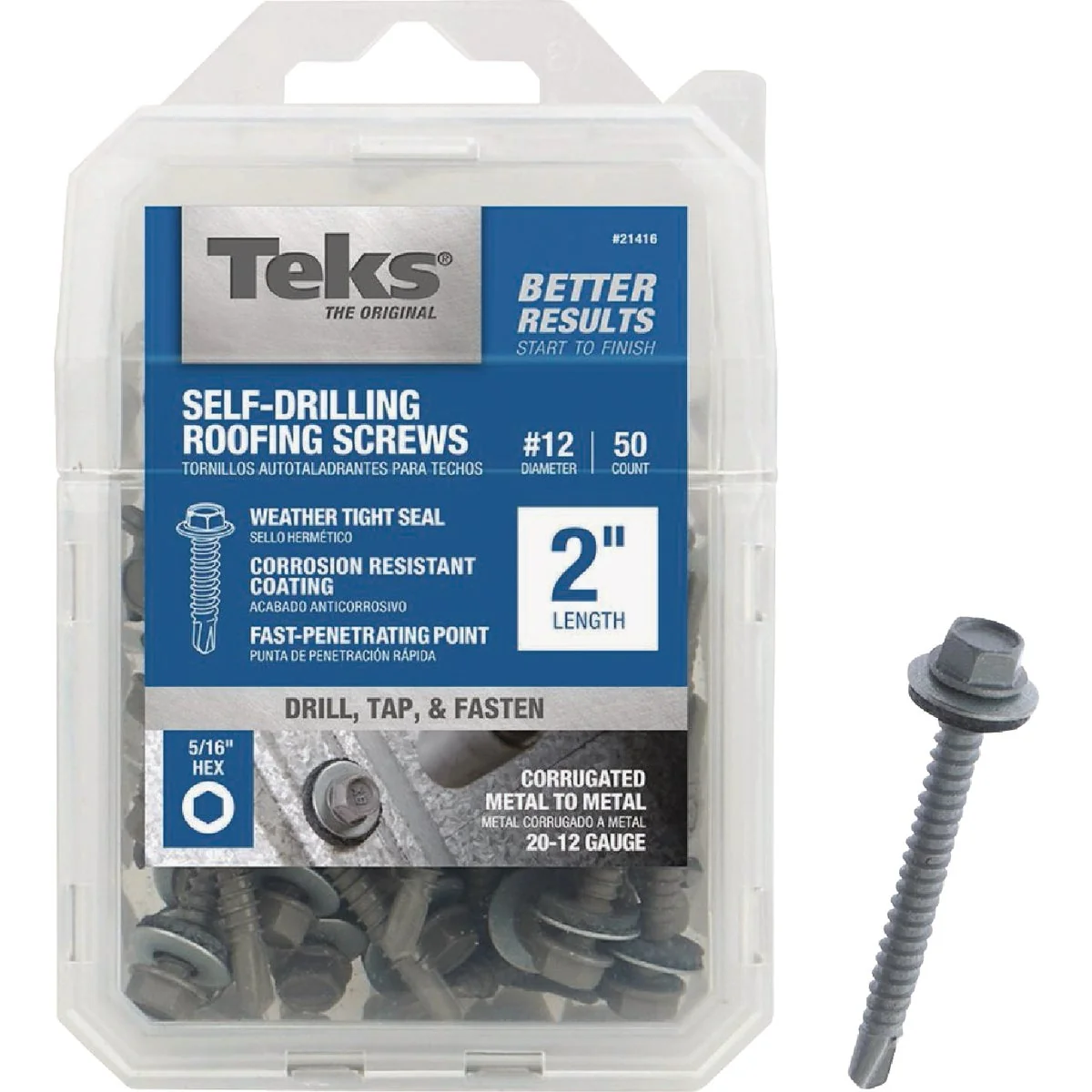 Environmentally Friendly Teks 12 x 2 In. Hex Washer Head Self-Drilling Metal to Metal Roofing Screw 50 Ct. Original Design