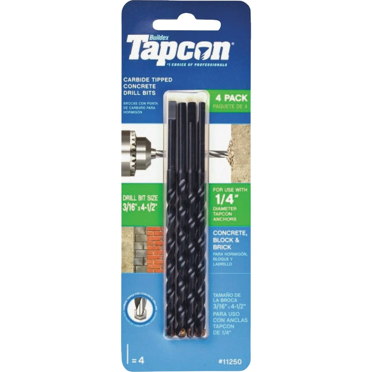 Original Design Tapcon 3 16 In. x 4-1 2 In. Carbide Masonry Drill Bit 4-Pack First-Class