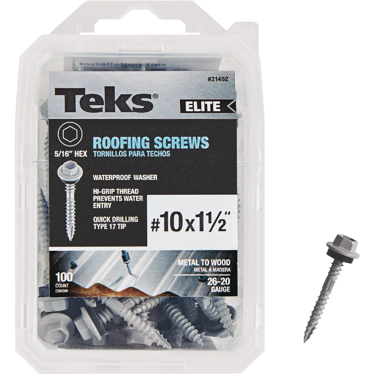 Next-Generation Teks Elite 10 x 1-1 2 In. Hex Washer Head Sharp Point Metal to Wood Roofing Screw 100 Ct. First-Class